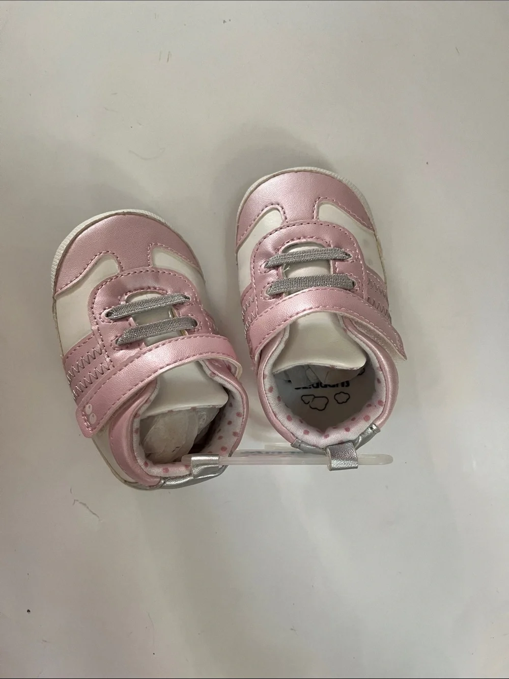 Stride Rite Pink and White Baby Sneakers with Silver Accents